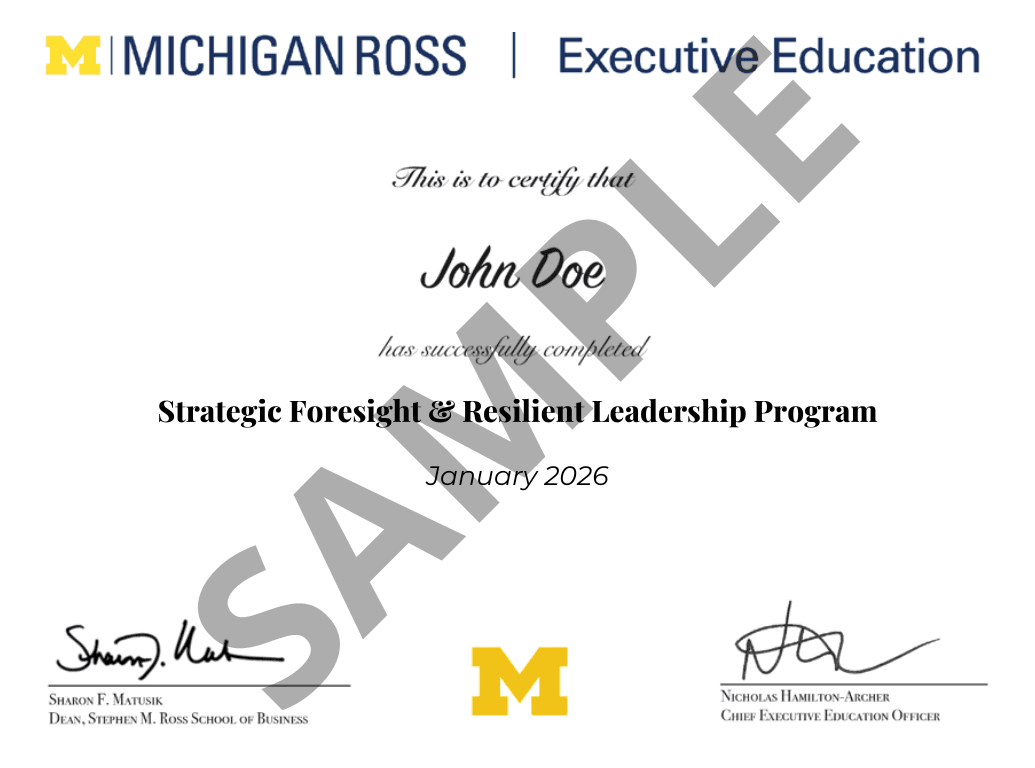 Strategic Foresight & Resilient Leadership Program Certificate